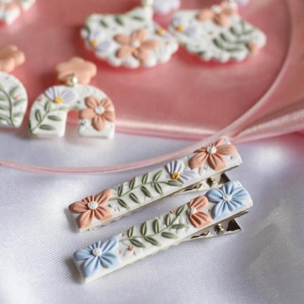 Hand-embroidered barrettes