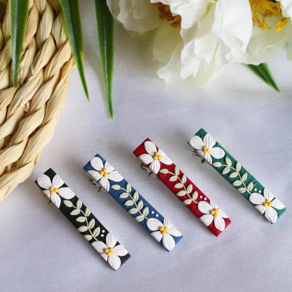 Hand-embroidered barrettes